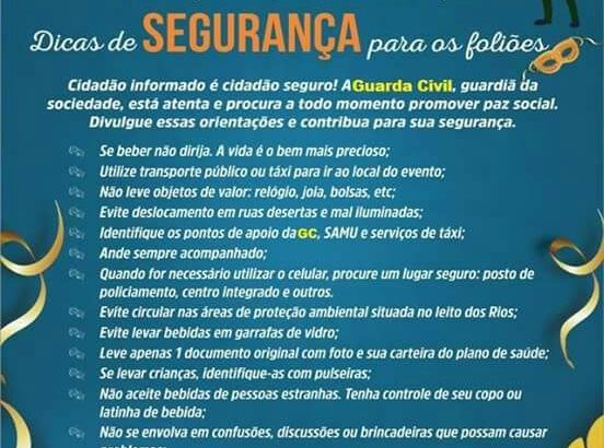 Não brinque com sua segurança: Fique atento(a) as dicas da GM neste carnaval