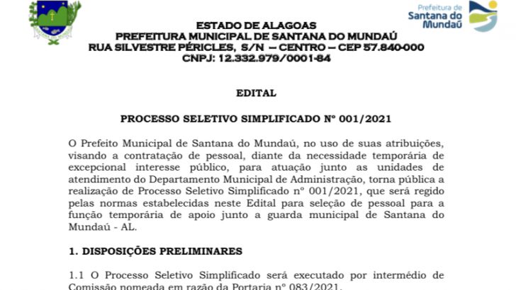 Sindguarda protocola ofício contra processo seletivo temporário em Santana do Mundaú