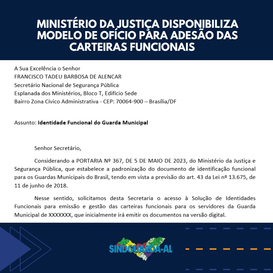 Ministério da Justiça disponibiliza modelo de ofício para adesão das carteiras funcionais