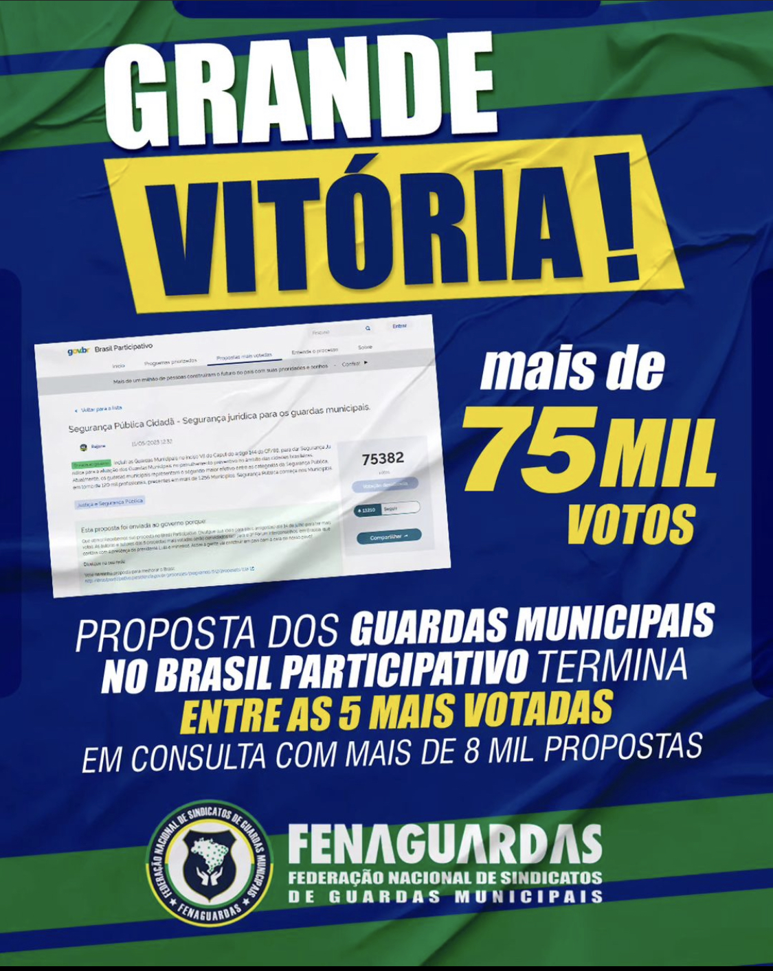 GRANDE VITÓRIA: Proposta dos Guardas Municipais no Brasil Participativo termina entre as 5 mais votadas