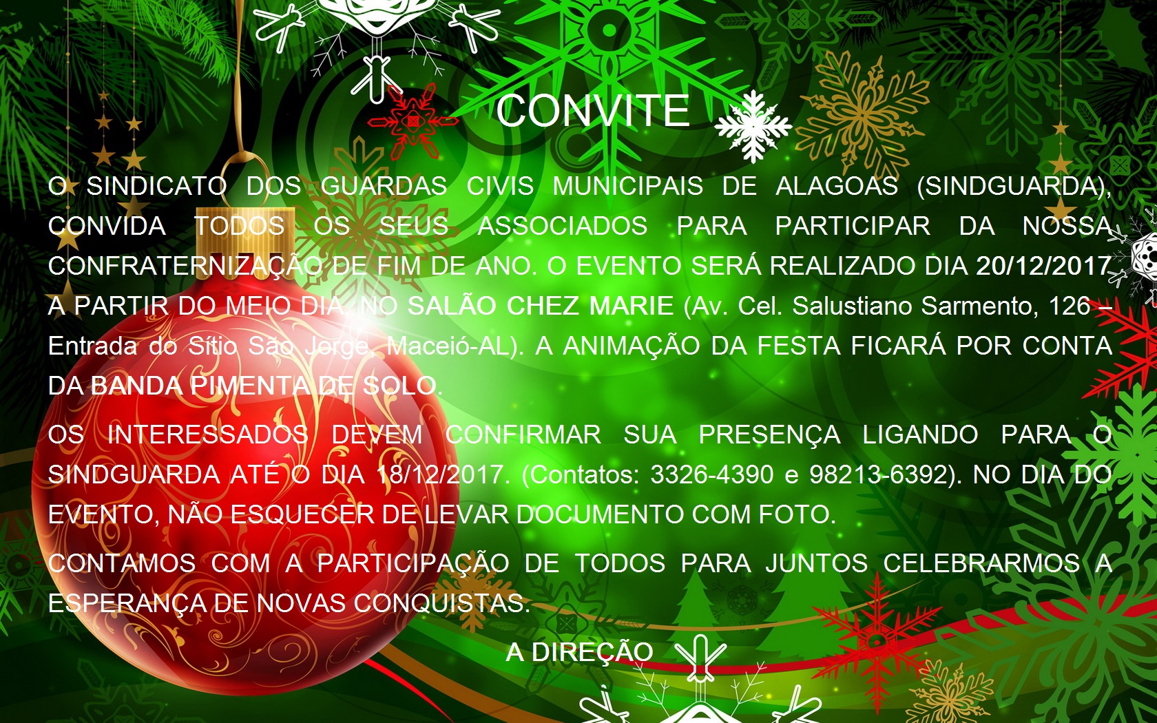 CONVITE: CONFRATERNIZAÇÃO SINDGUARDA