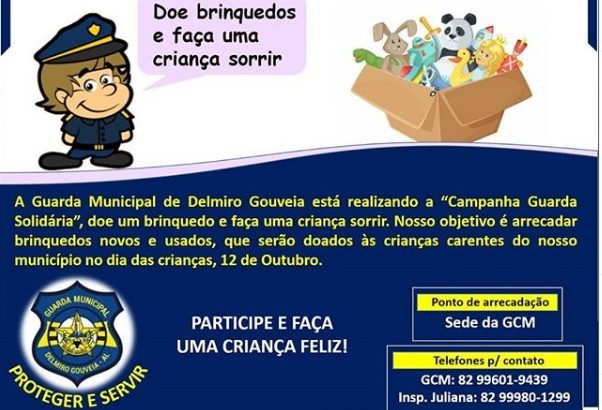 Campanha ‘Guarda Solidária’: GM de Delmiro Gouveia arrecada brinquedos para doação