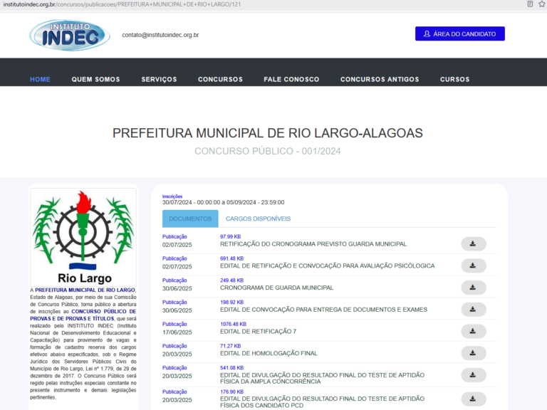 Prefeitura de Rio Largo Publica "Edital de retificação e convocação para avaliação psicológica" e "Retificação do cronograma previsto Guarda Municipal"